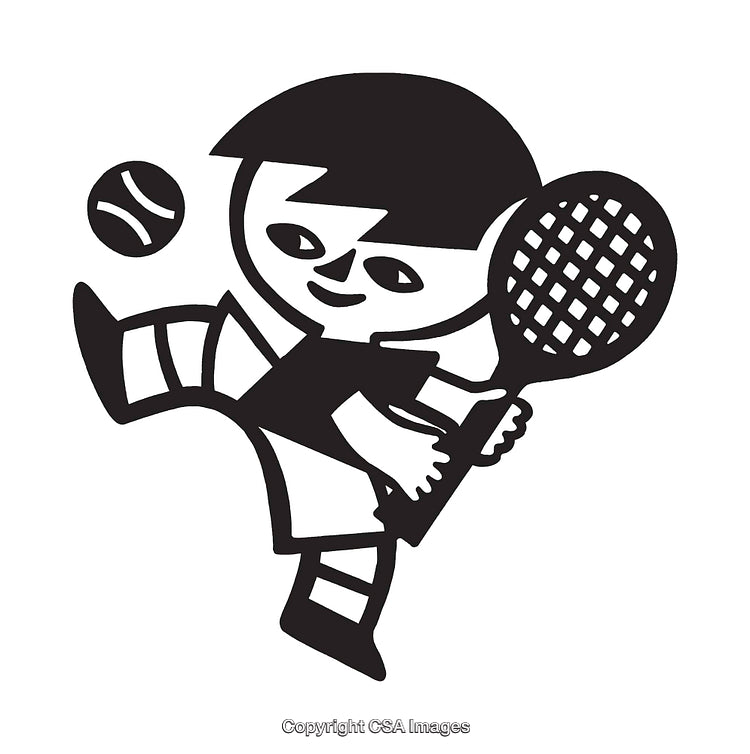 Black and White Illustration of a Tennis Player in Action