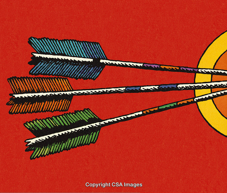 Colorful Arrows Hitting a Target on a Bold Red Background