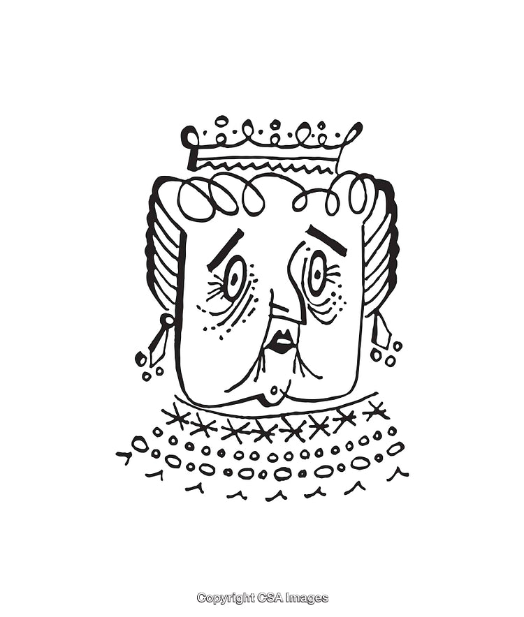 Whimsical Black and White Line Art Illustration of a Royal Character