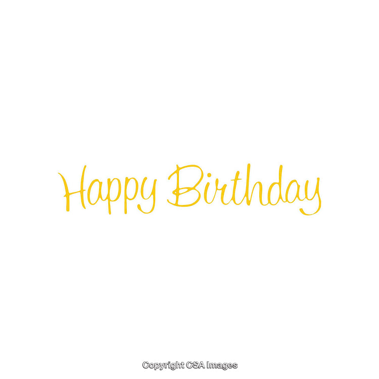 Yellow Happy Birthday Text on a White Background in a Simple Style