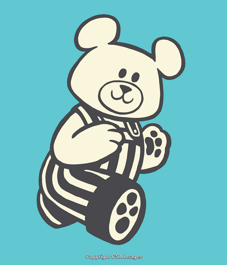 Cute Teddy Bear Illustration in Overalls with Blue Background