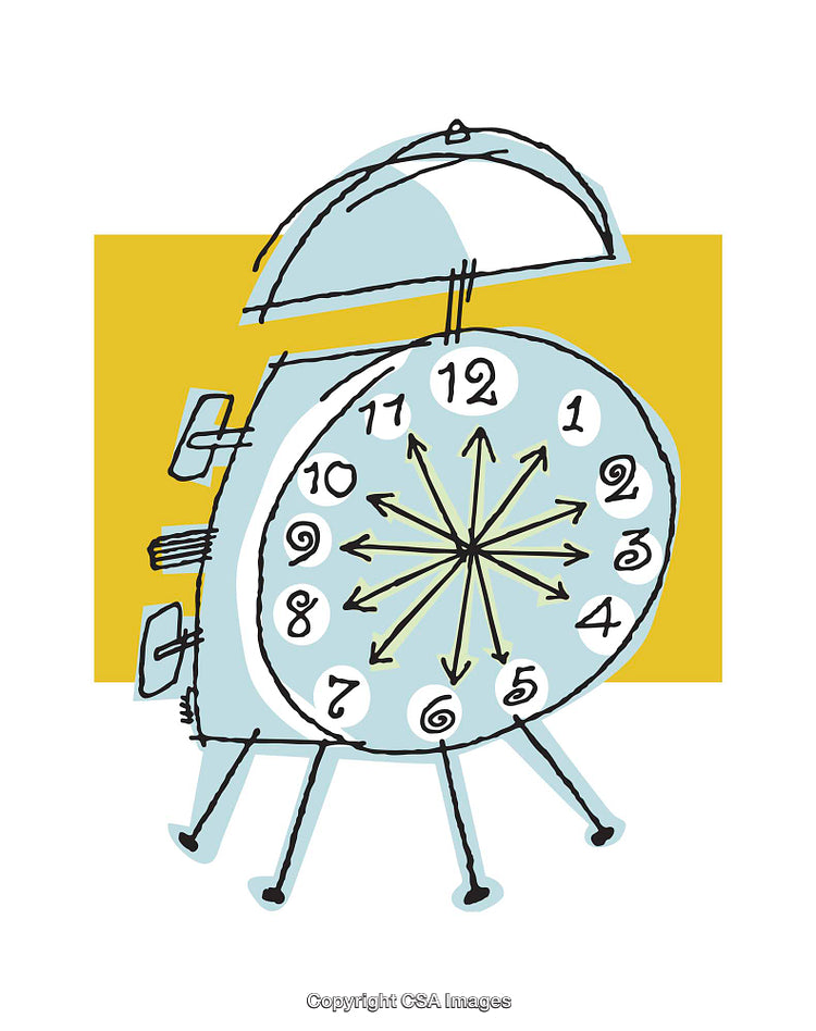 Creative Illustration of a Multidirectional Clock with Bold Playful Colors