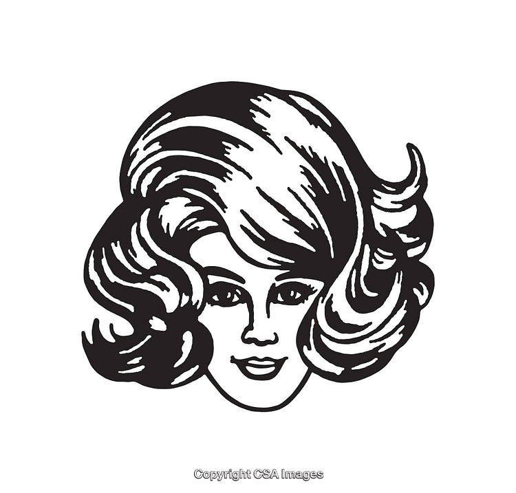Black And White Line Art Drawing of a Woman With Retro Hairstyle