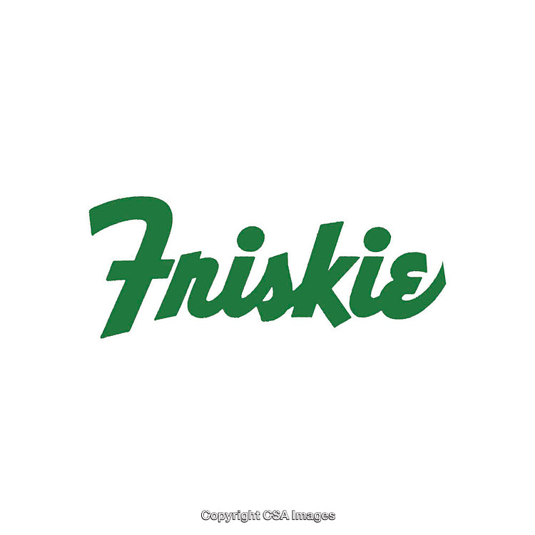 Green Friskie Branding in Bold Calligraphy on White Background