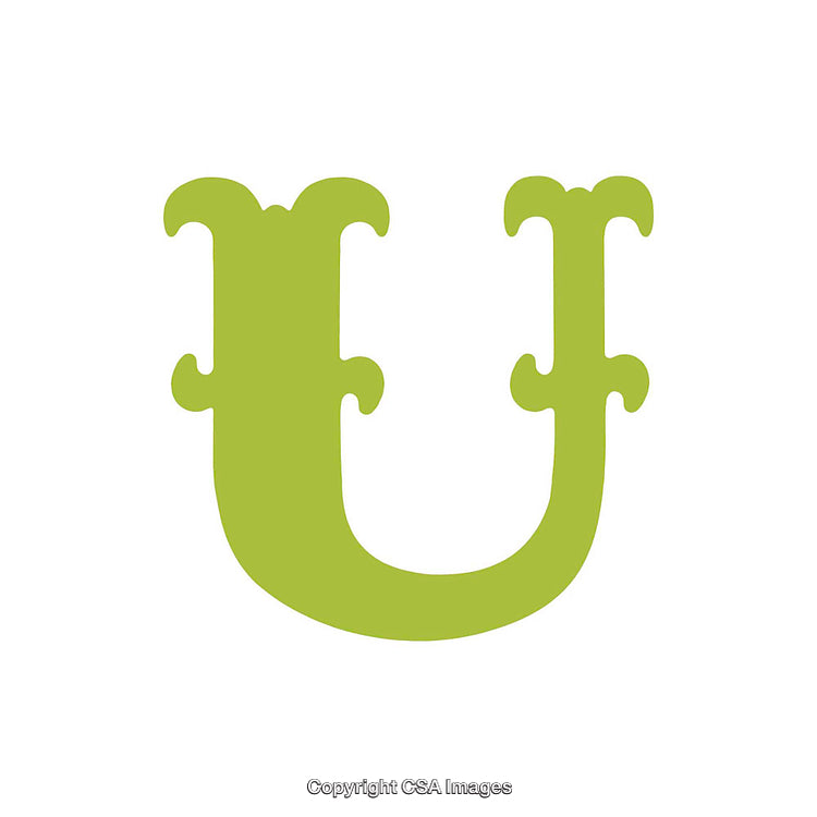 Artistic Representation of the Letter U in Green On White Background