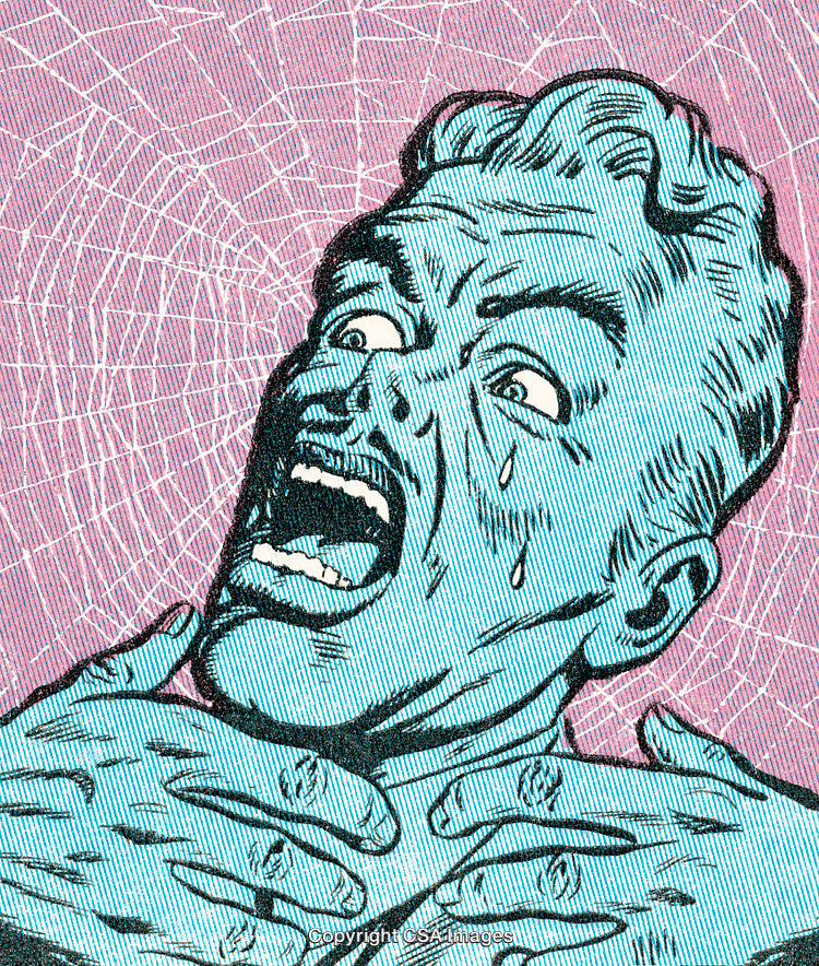 Colorful Retro-Comic Illustration of Distressed Man in Choking Motion