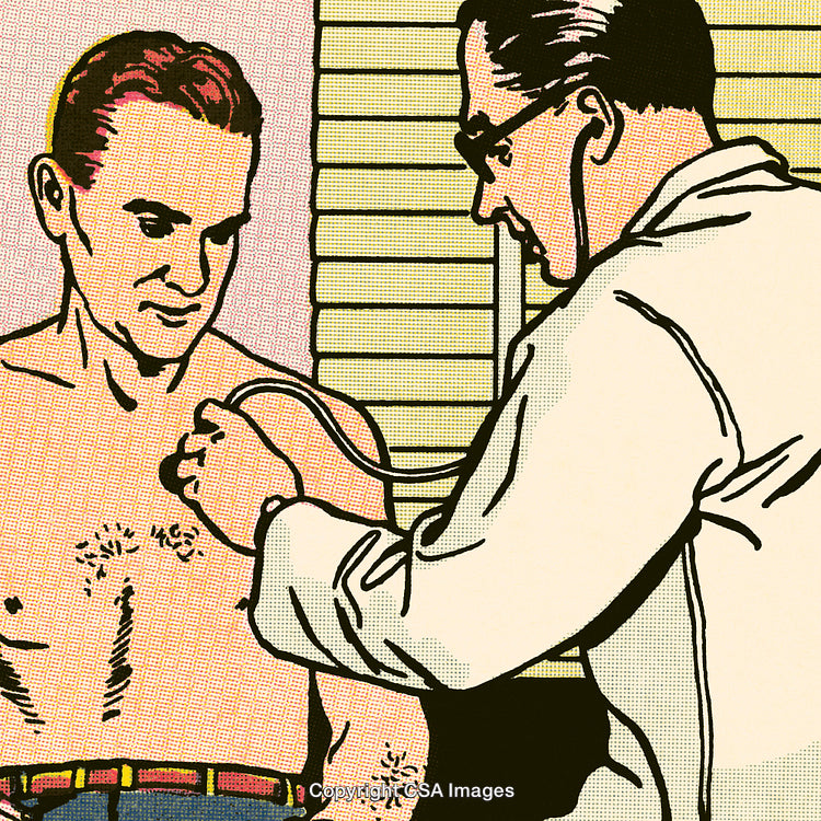 Doctor Examining Patient Using Stethoscope in Comic Style Illustration
