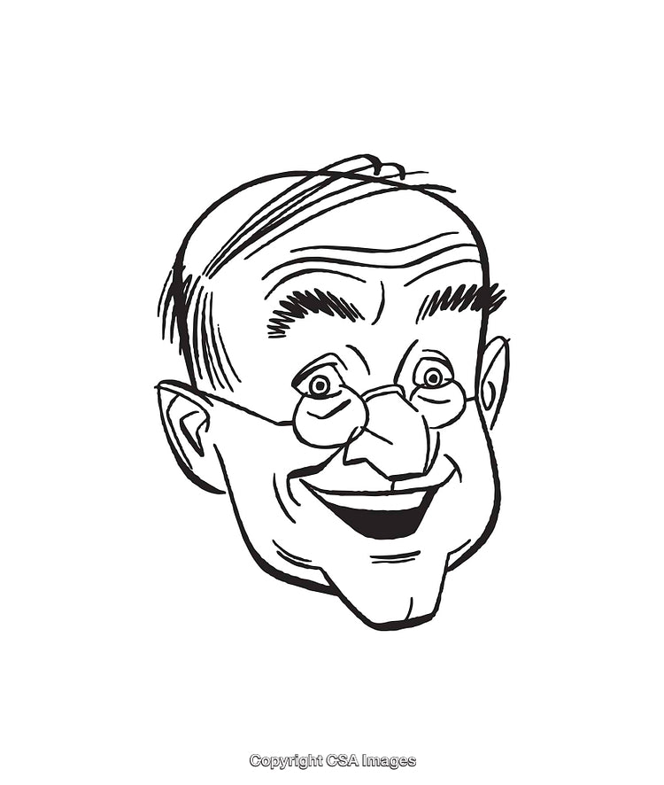 Black and White Line Art Illustration of a Smiling Elderly Man's Face