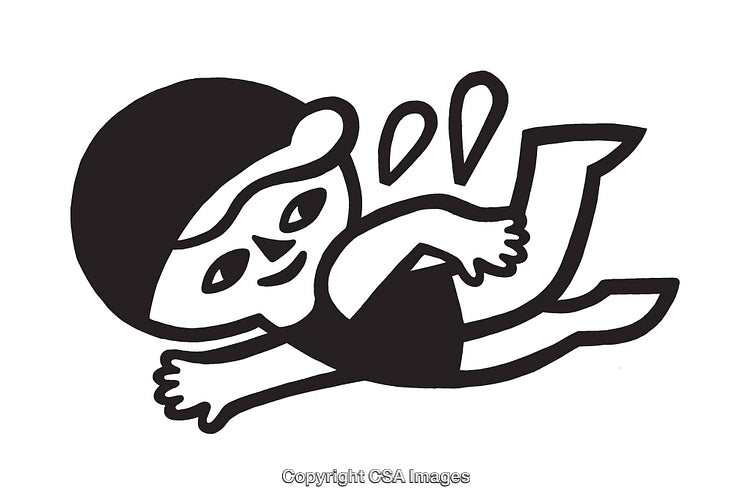 Playful Black and White Line Art Illustration of a Joyful Figure