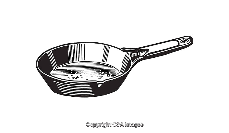 Black and White Line Art Illustration of a Frying Pan