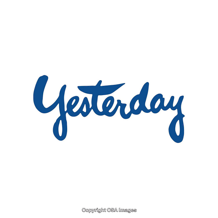Blue Stylized Text Illustration Reading 'Yesterday' on White Background