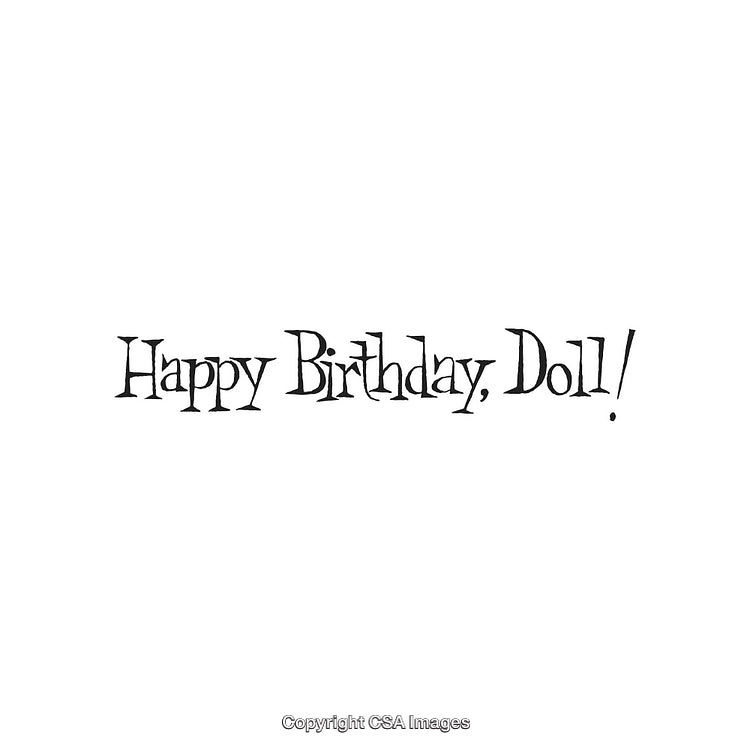 Stylized 'Happy Birthday, Doll!' Text Design on White Background