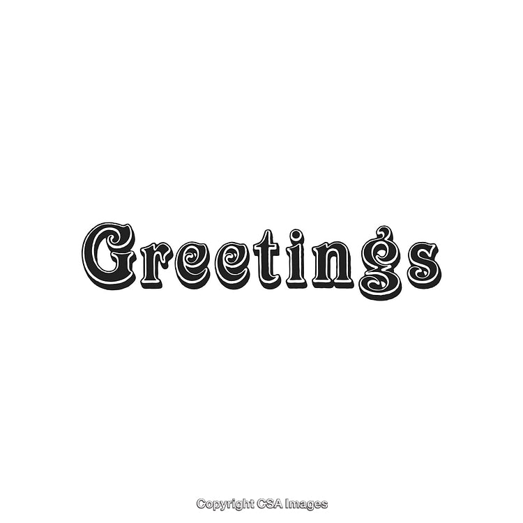 Elegant Decorative 'Greetings' Typography in Black and White Design