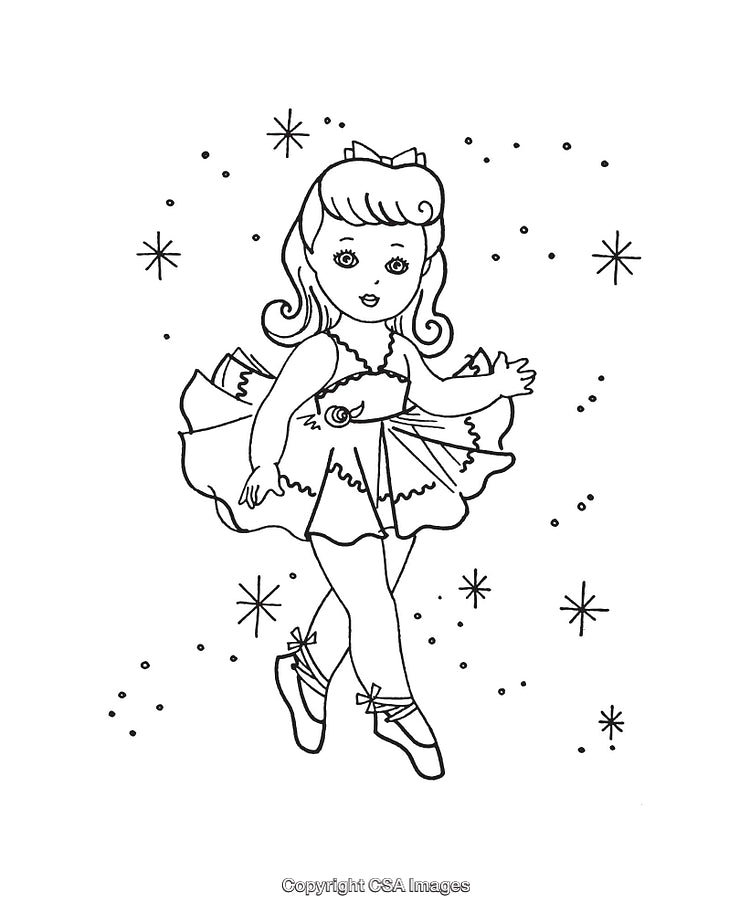 Ballerina Girl Line Art with Stars in a Dance Pose