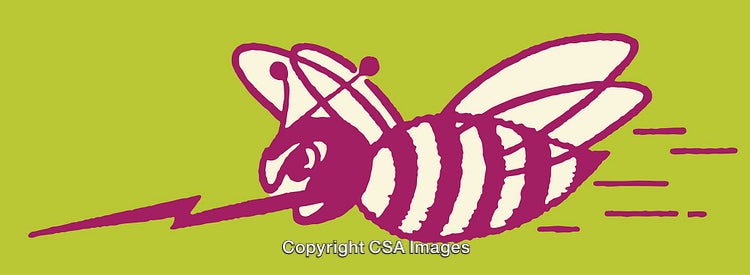 Stylized Line Art Illustration of a Speeding Bee on a Green Background