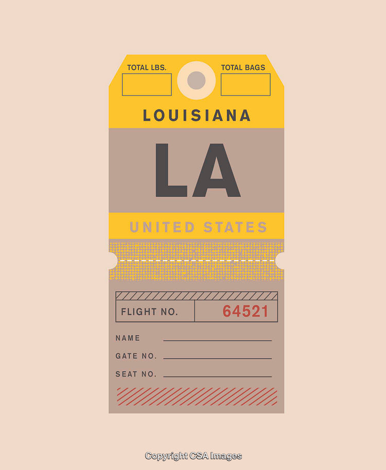 Vintage Louisiana Travel Tag in Yellow Brown Palette: United States Design