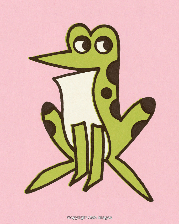 Cartoon Green Frog Illustration with Playful Expression and Spotted Design