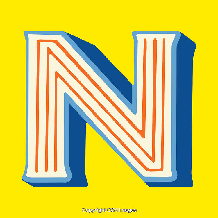 Bold Graphic Illustration of the Letter N on a Vibrant Yellow Background