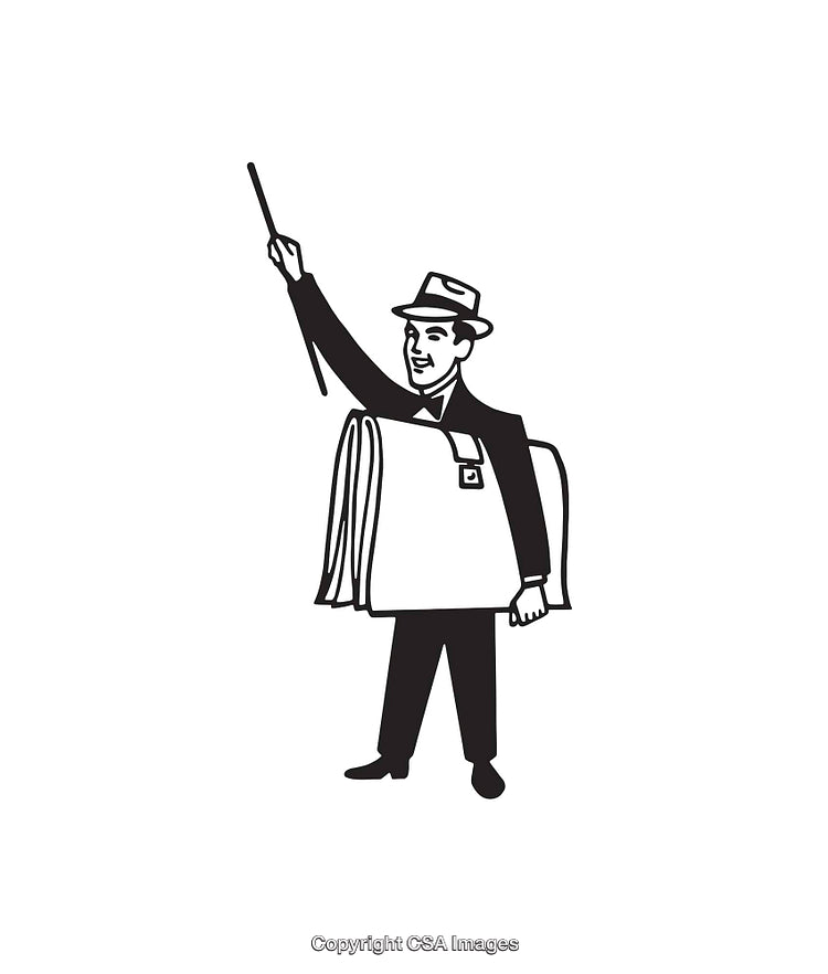 Vintage Black and White Illustration of a Newspaper Seller