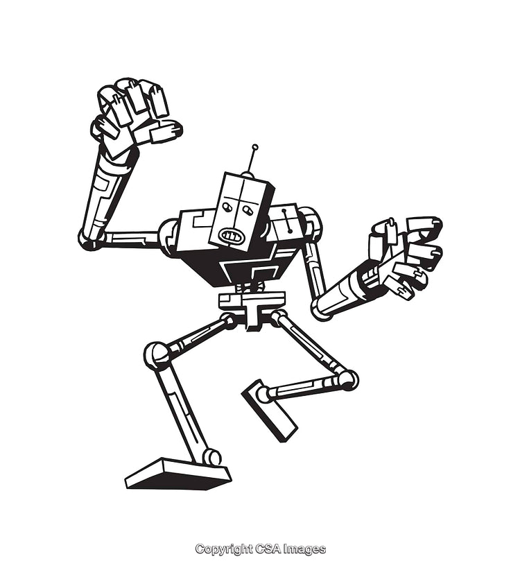 Black and White Line Art Illustration of Abstract Robot Design