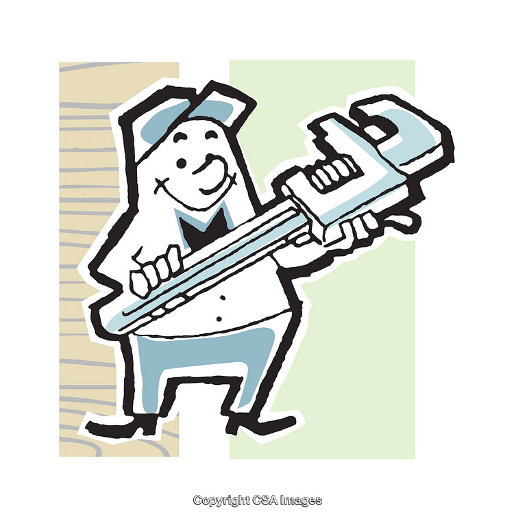 Cheerful Cartoon Plumber Holding Wrench in Fun Colorful Illustration