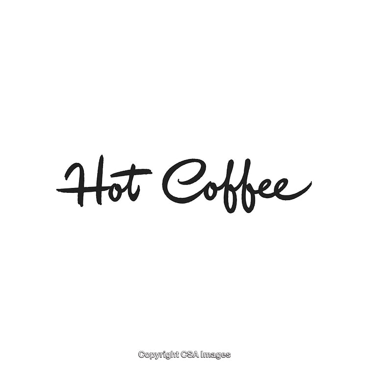 Handwritten Hot Coffee Text in Artistic Calligraphy on White Background