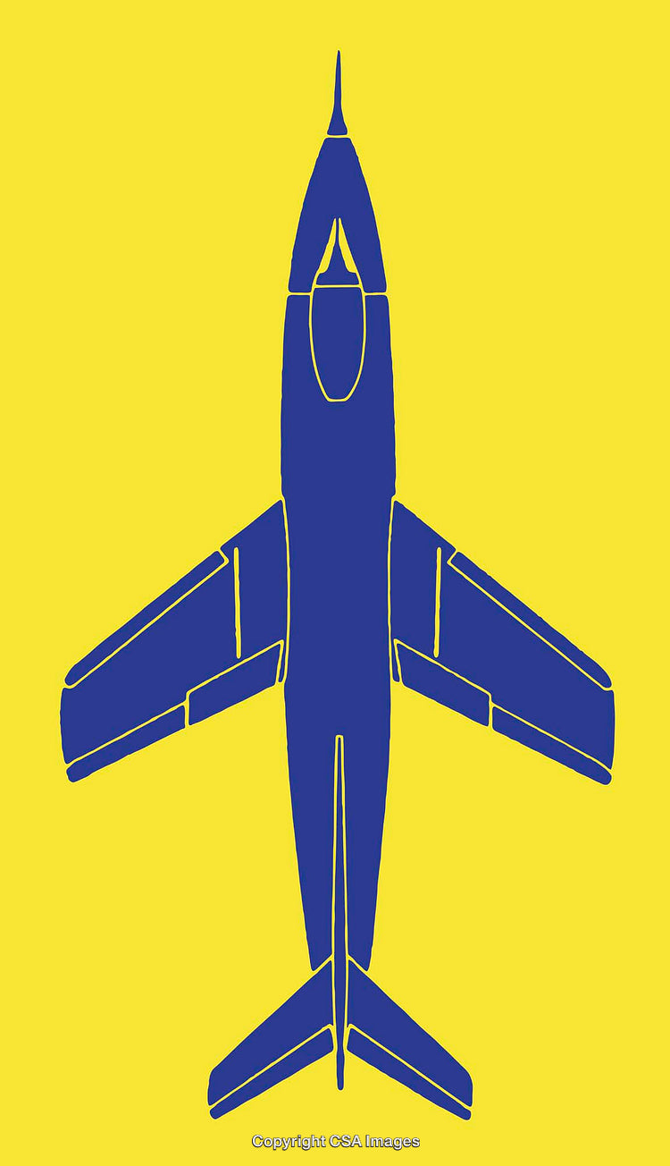 Blue Aircraft Silhouette on Bright Yellow Background Illustration