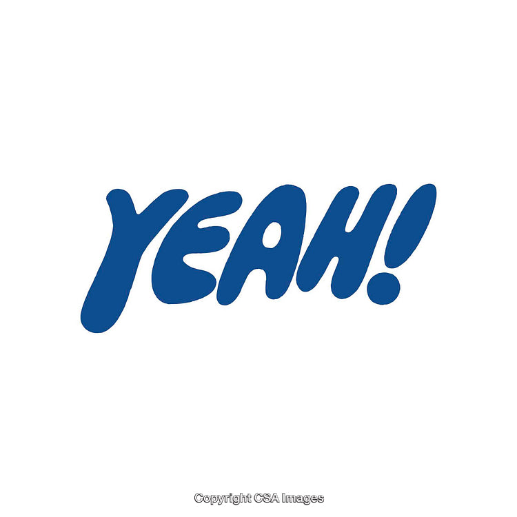 Dynamic Handwritten Blue 'Yeah!' Text on a Clean White Background