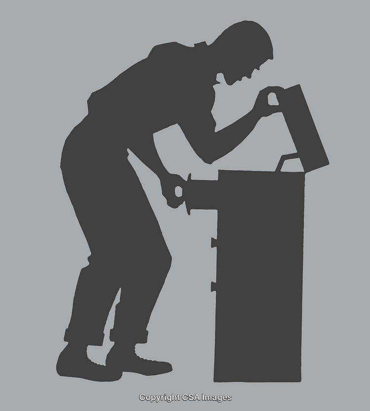 Silhouette of a Worker Opening a Cabinet with Tools