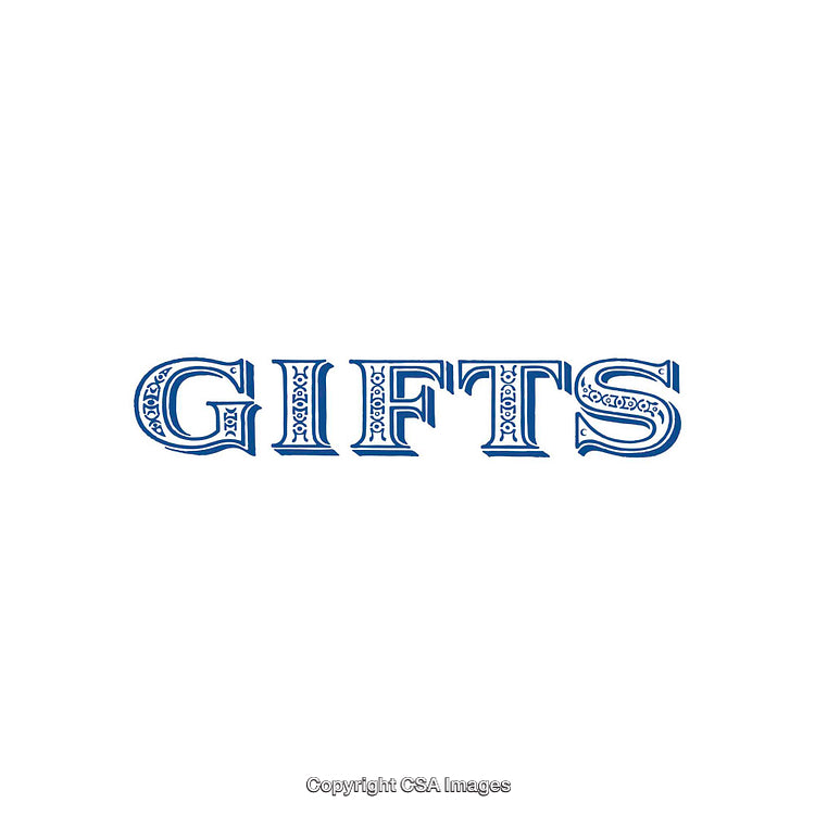 Elegant Blue Ornamental Typography Spelling the Word 'Gifts' on White Background