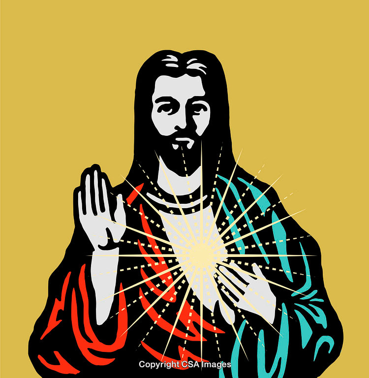 Colorful Religious Art Depicting Radiant Figure in Spiritual Glory