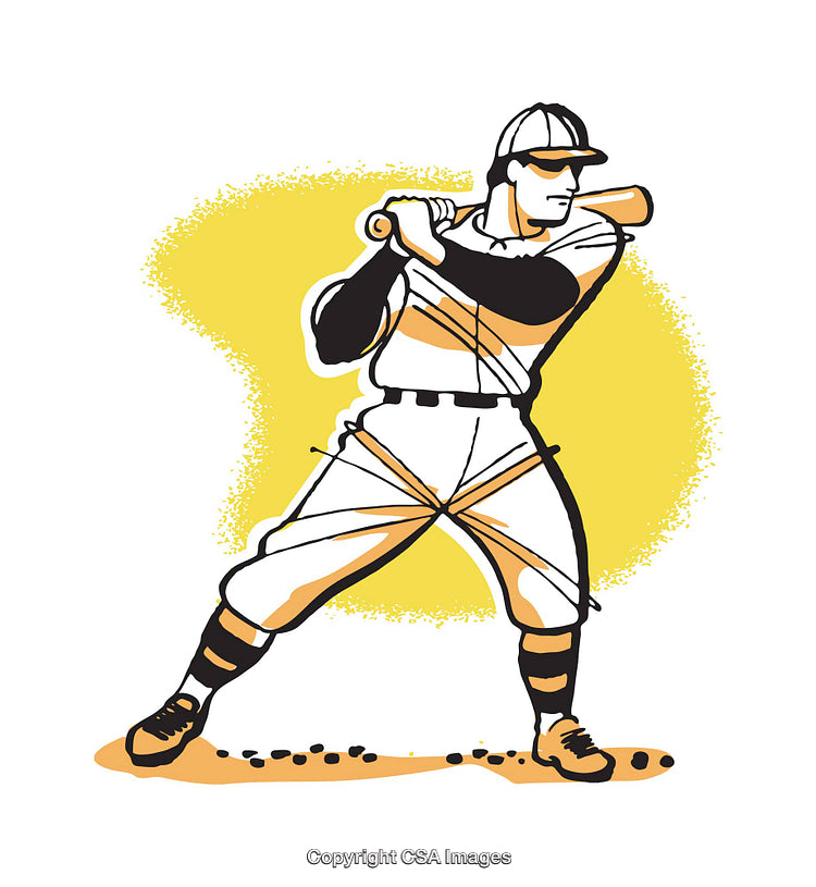 Dynamic Illustration of Retro Baseball Player Swinging a Bat