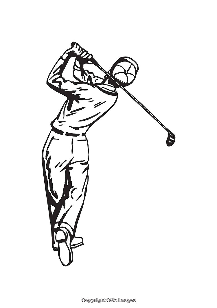 Black and White Line Art of a Golfer's Swing Pose
