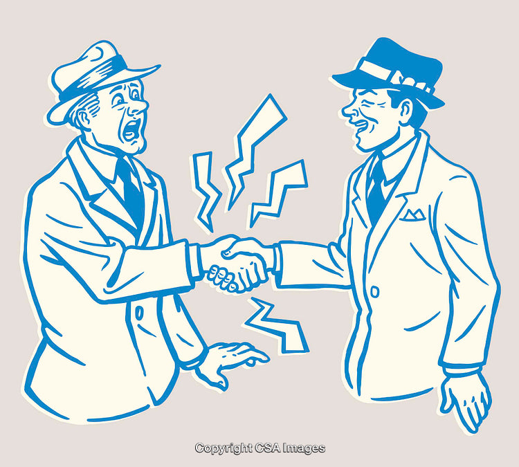 Two Businessmen Shaking Hands With Lightning Bolts Representing Shock
