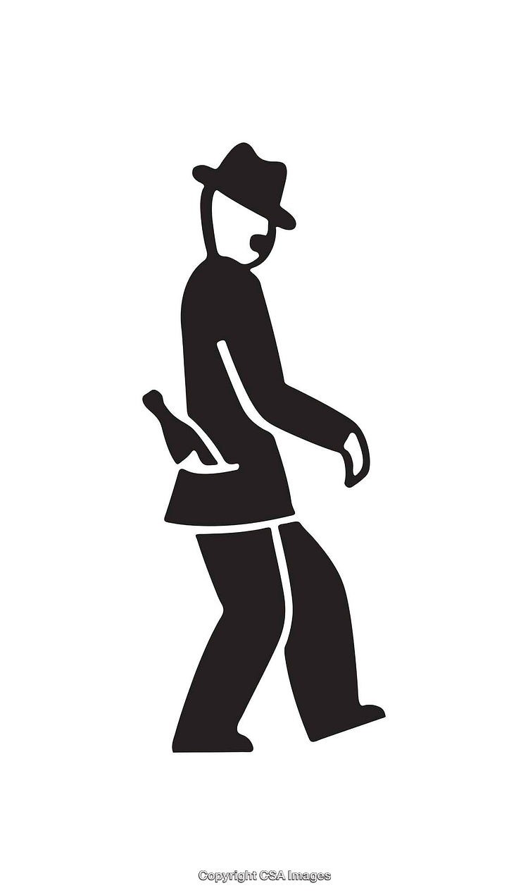 Black and White Icon of a Walking Gentleman with a Bottle