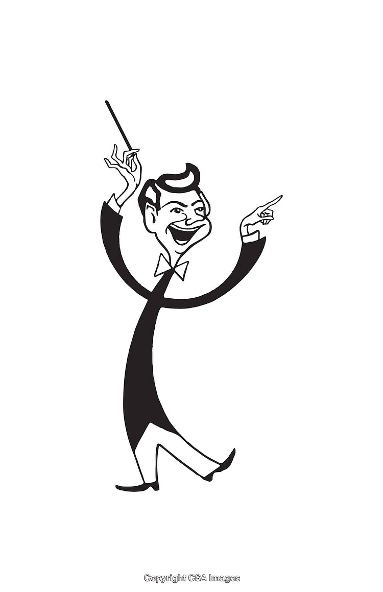 Black and White Line Art of Conductor in Motion