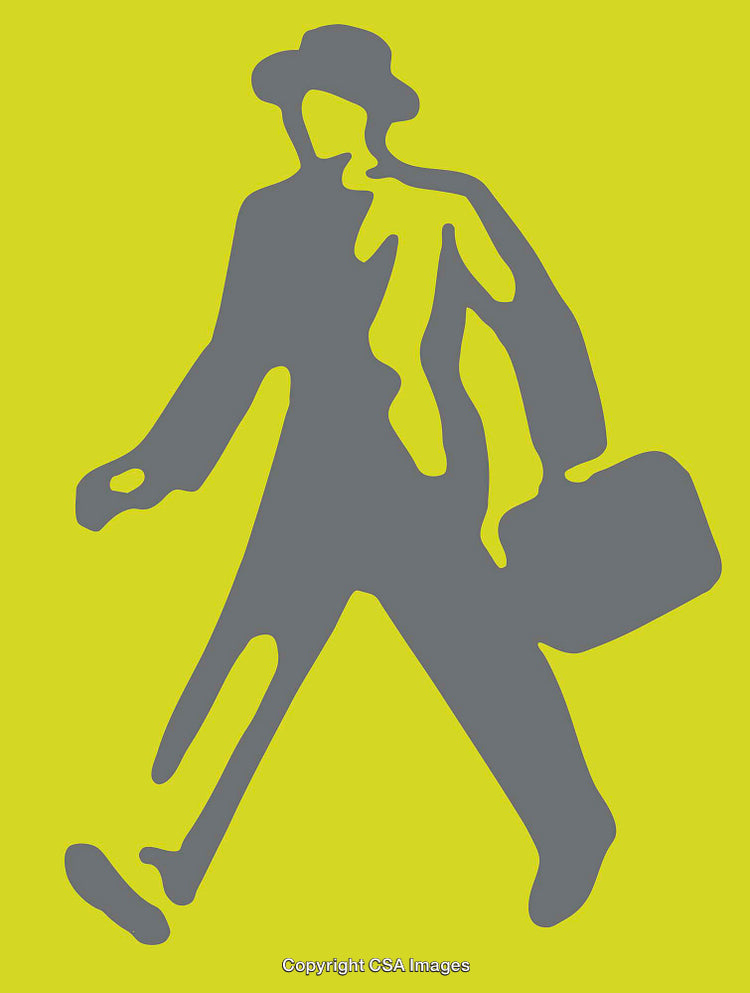Stylized Silhouette of a Walking Person with Briefcase in Bold Colors