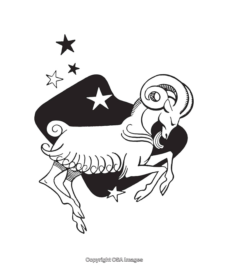 Intricate Black and White Line Art Depicting a Zodiac Aries Design