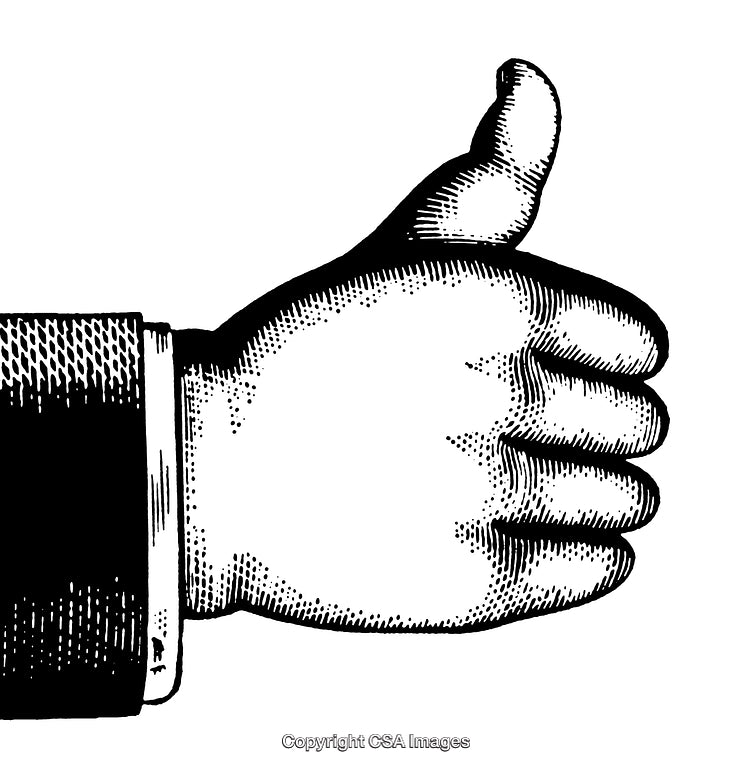 Detailed Black and White Engraving of a Thumbs-Up Gesture