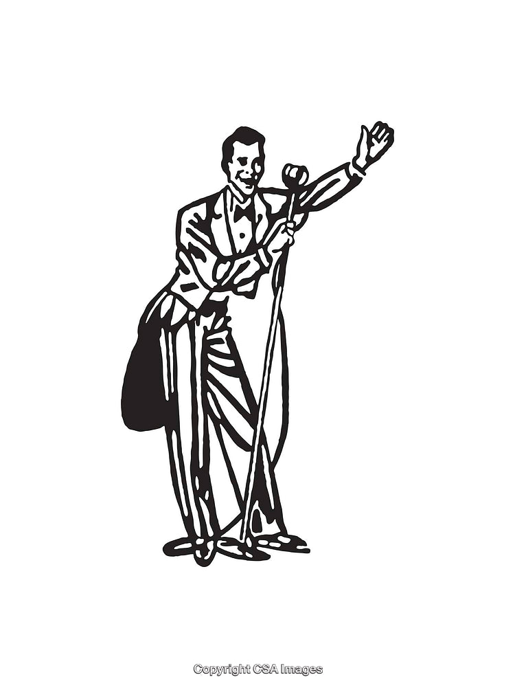 Vintage Illustration of a Singing Performer in Formal Attire