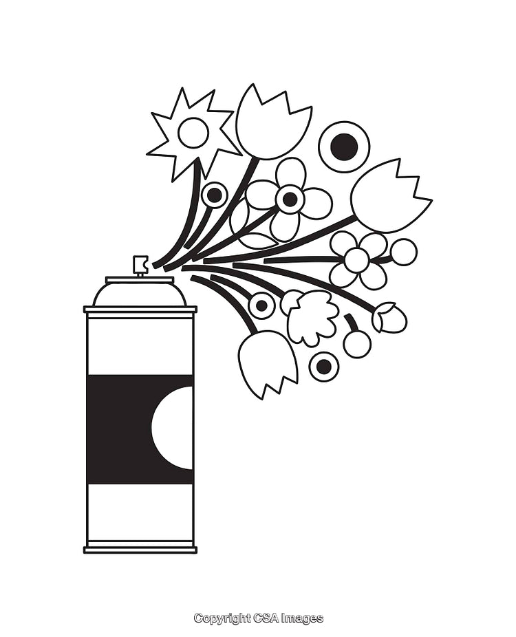 Creative Black and White Line Art of Spray Can with Flowers