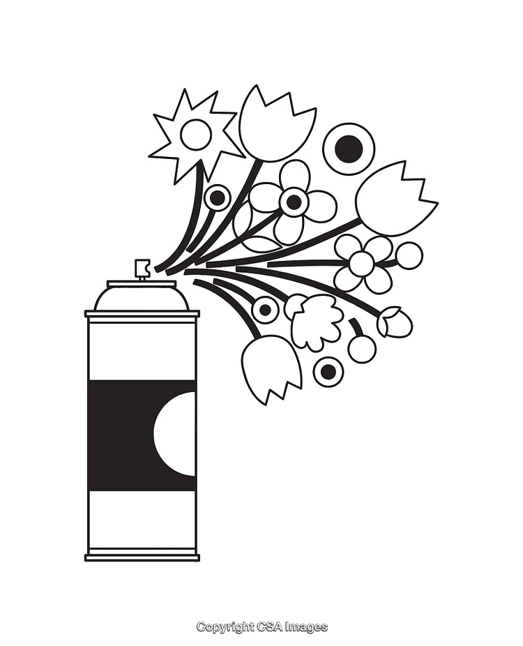 Creative Black and White Line Art of Spray Can with Flowers