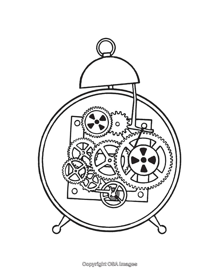 Black and White Line Art of Clockwork Mechanisms and Gears