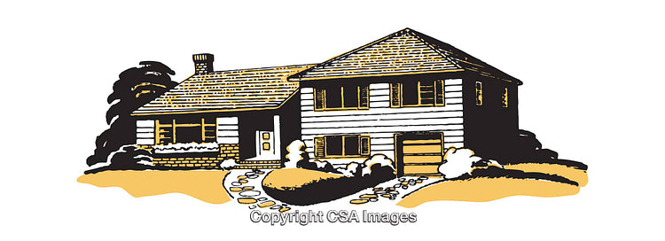 Vintage Illustration of a Charming Residential House with Unique Architectural Design