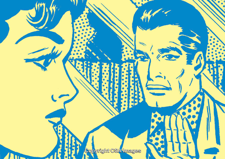 Pop Art Illustration of a Couple in an Emotional Discussion Scene