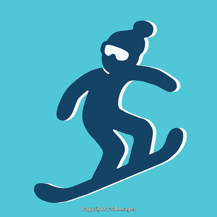 Flat Vector Illustration of Snowboarder Silhouette on a Blue Background