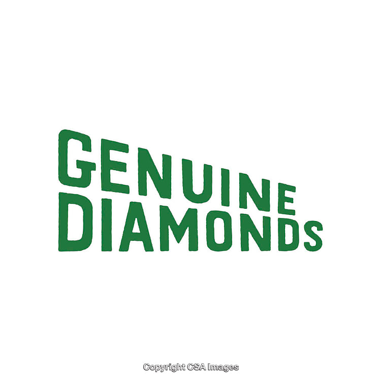 Green Text Graphic Reading Genuine Diamonds on White Background