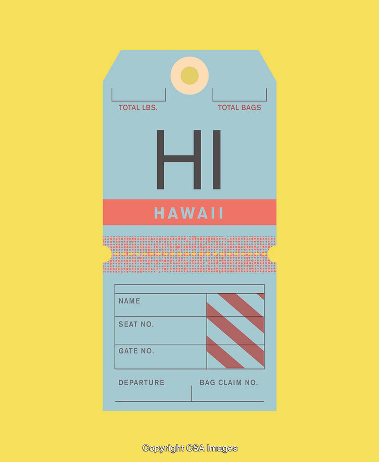 Vintage Hawaii Travel Tag with Yellow Background in Minimalistic Style