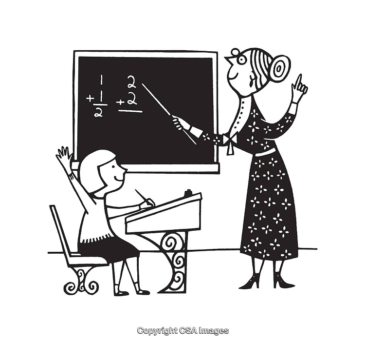 Illustration of Teacher and Student During Math Lesson in Classroom Setting