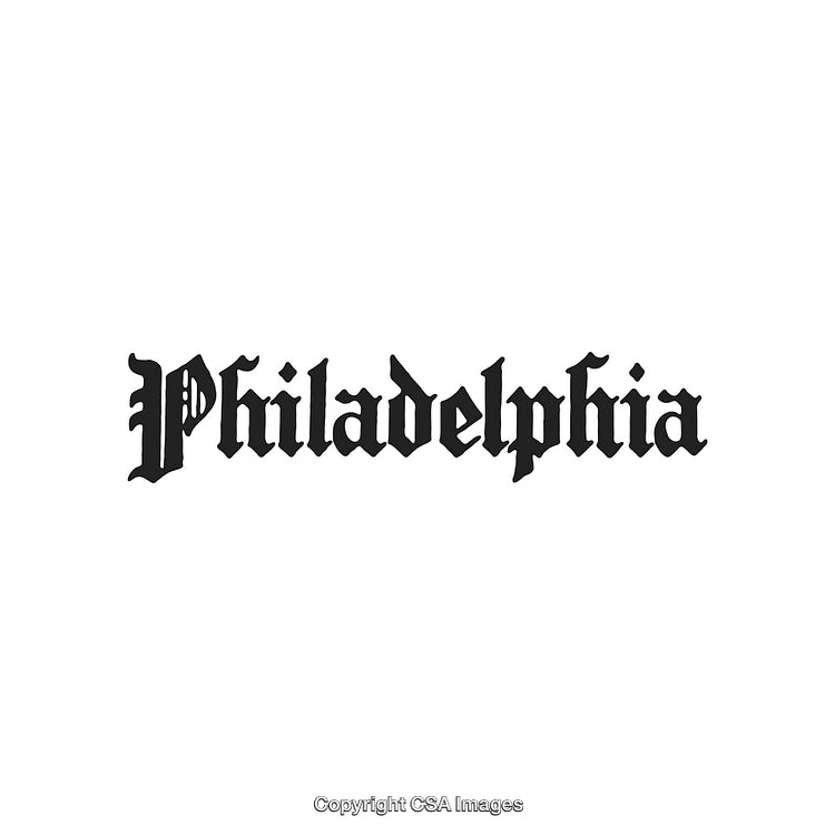 Philadelphia Logo with Blackletter Script on White Background